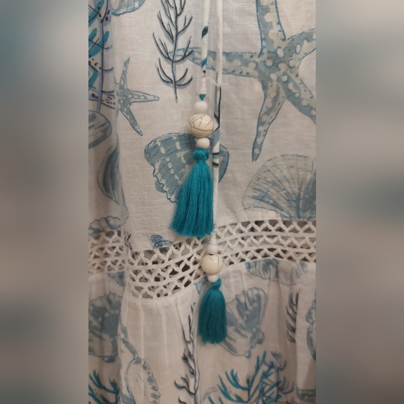 Blue and White Cut Out Tank Top Swim Coverup - Picture 3 of 8